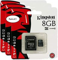 Kingston Digital 8GB microSDHC Class 4 UHS-I 45MB/s Read Card with SD Adapter (SDC10G2/8GB) (Pack of 3)