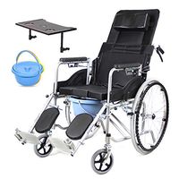 4 in 1 High Back Bedside Commode Chair,Reclining Toilet Seat Folding Wheelchair,with Pedal and Handbrake