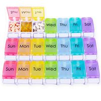 Weekly Pill Organizer, 7 Day Pill Case Arthritis Friendly, BPA Free Travel Pill Case with Push Button Design, Rainbow Medicine Box for Vitamins, Fish Oils, Supplements (Pack of 3)