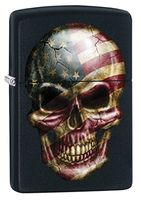 Zippo Lighter: American Flag Skull - Black Matte 79101