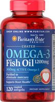 Puritan's Pride Omega-3 Fish Oil Coated 1200 mg (360 mg Active Omega-3)-120 Coated Softgels