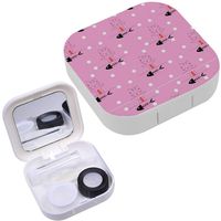 Portable Contact Lens Case Box Travel Kit Mirror + Bottle + Tweezers Container Holder [ Childish Cute Cat ]