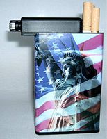 Cigarette Case Statue Liberty Flag Built on Lighter Holder Box