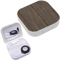 Portable Contact Lens Case Box Travel Kit Mirror + Bottle + Tweezers Container Holder [ Texture Wood Veneer Oak ]