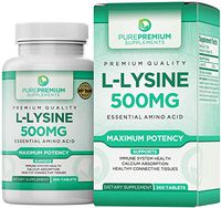 Premium L-Lysine by PurePremium (Maximum Strength) Essential Amino Acid - Support Immune System Health - 200 Tabs