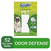Swiffer Sweeper Dry Mop Pet Refills for Floor Mopping and Cleaning, All Purpose Cleaning Product, Odor Defense with Febreze Freshness, 52 Count
