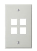 Leviton 40804-BW QuickPort Wallplate, Single Gang, 4-Port, White, Bulk Packaged