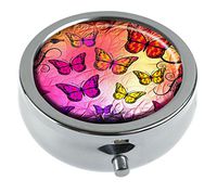 Top A Butterfly Custom Personalized Round Pill Box Decorative Box Vitamin Container Pocket Or Wallet (Butterfly-12)
