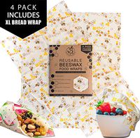 Hygge Earth - Reusable Beeswax Food Wraps | 4 Pack - S, M & L (Incl XL Bread Wrap) Reusable Organic Eco Friendly Natural Storage Alternative to Plastic. Wraps with Jojoba Oil (Honey Bee Print)