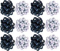 PMU Decorative Confetti Gift Bows, Assorted Black and Metallic Silver (12/Pkg) Pkg/1