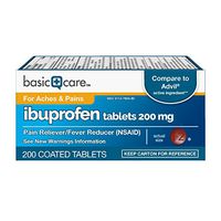 Basic Care Ibuprofen Tablets 200 mg, Pain Reliever/Fever Reducer (NSAID), 200 Count