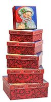 Christmas Gift Boxes 6 Piece Nesting Christmas Holiday Box Set with Santa Claus Merry Xmas - Great for Wrapping Presents or as a Decoration (Square Box)