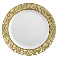 Posh Setting Lace Collection 40 Pack China Look 7.25 Inch White/Gold Plastic Salad/Appetizer Plates, Fancy Disposable Dinnerware