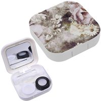 Portable Contact Lens Case Box Travel Kit Mirror + Bottle + Tweezers Container Holder [ Watercolor Monochrome Floral ]