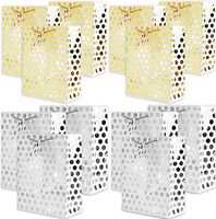 UNIQOOO 12Pcs Premium Gold & Silver Metallic Polka Dots Gift Bag Bulk, Rope Handle, Gift Tag,100% Recyclable-Easter Mother’s Day Wedding Birthday Retail Shopping Large12.5x10.25x4 Inches