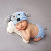 ArMordy(TM) Dog Bone Newborn Photography Props Knitted Newborn Hat Baby Fotografia Crochet Winter Cap Accessories for 0-3 Months[ Blue set with bone ]