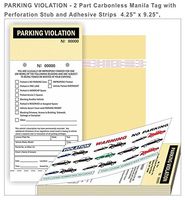 PARKING VIOLATION - 2 Part Carbonless Manila Tag with Perforation Stub and Adhesive Strips ­ 4.25" x 9.25", 50/BOOK