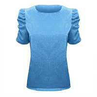 Eoeth Blouse Shirts for Women Fashion Long Sleeve Solid Sequin Stand Collar Puff Sleeve Tops Pullover T-Shirts Tracksuits Sky Blue