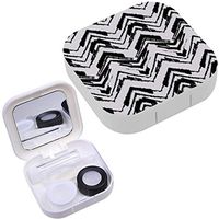 Portable Contact Lens Case Box Travel Kit Mirror + Bottle + Tweezers Container Holder [ Black White ]