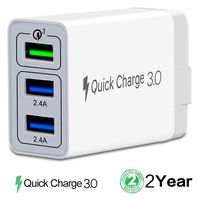 HZQDLN Fast Wall Charger QC 3.0 USB Quick Charge 3 Ports Tablet iPad Phone Charger Adapter Travel Plug Compatible iPhone X/Xs/XS Max/XR/8/8+/7P/7/6/5 Samsung S8/S7/S6/Edge/LG HTC