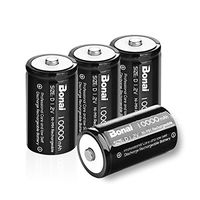 BONAI Rechargeable D Cells 10,000mAh 1.2V Ni-MH High Capacity High Rate D Size Battery (4-Counts)