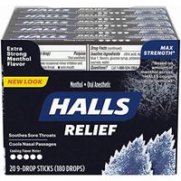 HALLS Relief Max Strength Extra Strong Menthol Throat Drops, 20 Packs of 9 Drops (180 Total Drops)