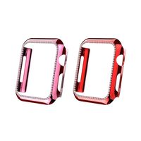 MoKo 2-Pack Protector Case Compatible with Apple Watch 44mm Series 5/4, Bling Crystal Diamonds Plate iWatch Case Full Cover Bumper Protective Frame Cover Decoration Accessory - Rose Pink & Red
