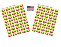 Made in USA! 100 Country Flag 1.5" x 1" Self Adhesive World Flag Scrapbook Stickers, Two Sheets of 50, 100 International Sticker Decal Flags Total (Myanmar)