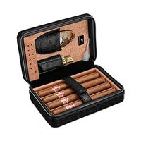 Lxc Smoking Set/Cigar Humidors-Cedar Wood Lining with humidifier Constant Temperature and Humidity Leather Cigar humidor Travel Portable Men's Gift 4 Sticks