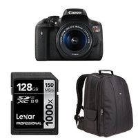 Canon EOS Rebel T6i Digital SLR with EF-S 18-55mm Lens + AmazonBasics DSLR Bag and 128 GB Lexar Memory Card