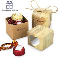 CamdiBot Kraft Paper Cube Wedding Favor Boxes 2''x2''x2''Love Heart Candy Gift Boxes Set for Wedding Baby Shower Birthday Party Supplies with Burlap Twine, 50pc