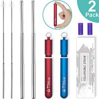 Reusable Collapsible Straws 2 PCS 9.25'' Portable Drinking Straws, Telescopic Stainless Steel Metal Straws with Blue/Red Case to Drink Water Coffee Smoothie, Best Valentine's & Mother’s Day Gifts
