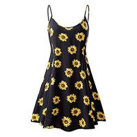 HAALIFE◕‿Women's Sleeveless Adjustable Strappy Summer Beach Swing Dress Yellow