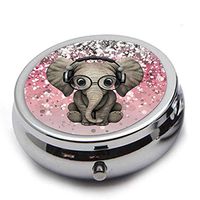 Medicine Storage, Pill Box for Purse,Travel Round Shape Stainsteel Drug Box Easy Take with Mirror - Elephant