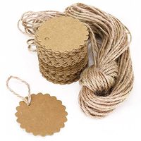 100PCS Qingsun Kraft Paper Gift Tags Brown DIY Handmade Bonbonniere Favor Scalloped Wedding Gift Hang Round Tags with Free 6.6 Feet Natural Jute Twine