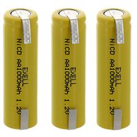 (3-PACK) Exell AA 1.2V 1000mAh NiCD Rechargeable Batteries with Tabs for meters, radios, hybrid automobiles, high power static applications (Telecoms, UPS and Smart grid), radio controlled devices