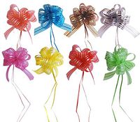 EOM Set of 8 Wedding Pull Bow Organza Striped Ribbon String with 35" Long Tulle Tails Wedding Party Bridal Giftwrap Wrapping Bows,Gift Bows, Christmas Bows Assorted Colors (Set of 8 Assorted Colors)