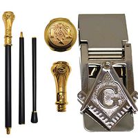 (Set) Freemason Engraved Walking Cane & Stainless Steel Masonic Money Clip