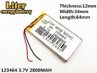 3.7V 2800mAh 123464 Lithium Polymer Ion Rechargeable Battery Lithium Polymer Li-Po Battery for MP4 GPS MP3 Bluetooth Stereo DIY Gift
