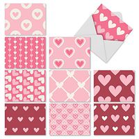 10 Assorted ‘Heartfelt' Thank You Cards with Envelopes 4 x 5.12 inch, Greeting Cards with Pink and White Heart Patterns, Appreciation Stationery for Valentine's Day, Mother's Day, Weddings M2058