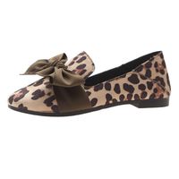 ANJUNIE Women Bow Leopard Soft Slipper Loafers Peas Shoes Work Shoes Shallow Egg Roll Beach Shoes(Beige,6.5 US)