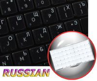 Russian Cyrillic Keyboard Labels Layout ON Transparent Background with Blue, Orange, RED, White OR Yellow Lettering (14X14) (White)