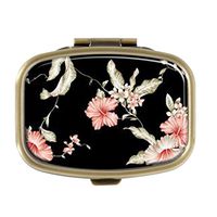 Cecillia Hanging China Rose Flowers Vintage Pill Box Decorative Boxes Bronze Rectangular Pill Case Medicine Tablet Holder Wallet Organizer Case for Pocket or Purse