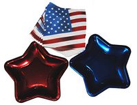 Patriotic Metallic Star Shaped Paper Plates and Napkins Set for 20
