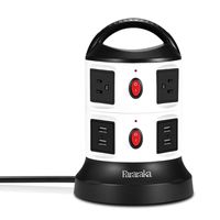 Power Strip Tower Surge Protector,Fire-proof all Side Universal Charger with 6 Outlets and 4-Port USB,9.8 ft Cord Wire Overload Protection and Safety Door Outlet for PC and Electronic Device 750 Joule