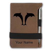 Mini Notepad, Twin Dolphins, Personalized Engraving Included (Dark Brown)