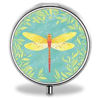 Dragonfly Pill Case, Round Stainless Drug Organizer Container Medicine Cover for Pocket Daily&Weekly