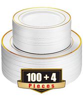 ADRISUN Gold Rim 104 Pieces Plastic Plates Set. Disposable Plates Includes 52 Gold Rim Plastic Dinner Plates and 52 Gold Rim Plastic Dessert Plates (plates disposable)