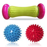 URONNFIT Foot Massager Roller Plantar Fasciitis - Spiky Massage Ball for Feed, Stress Relief, Heel Foot Arch Pain, Deep Tissue, Body Back Massage (1 Pink Roller+2 Balls)