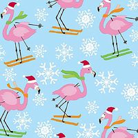 Skiing Flamingos Holiday Gift Wrapping Paper Flat Sheet - 24" x 6'